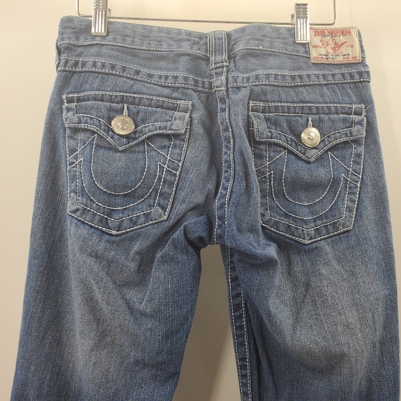 True Religion Joey Big T Flares Back Pocket Flaps Wide Leg Jeans Bell Bottoms - Picture 3 of 8